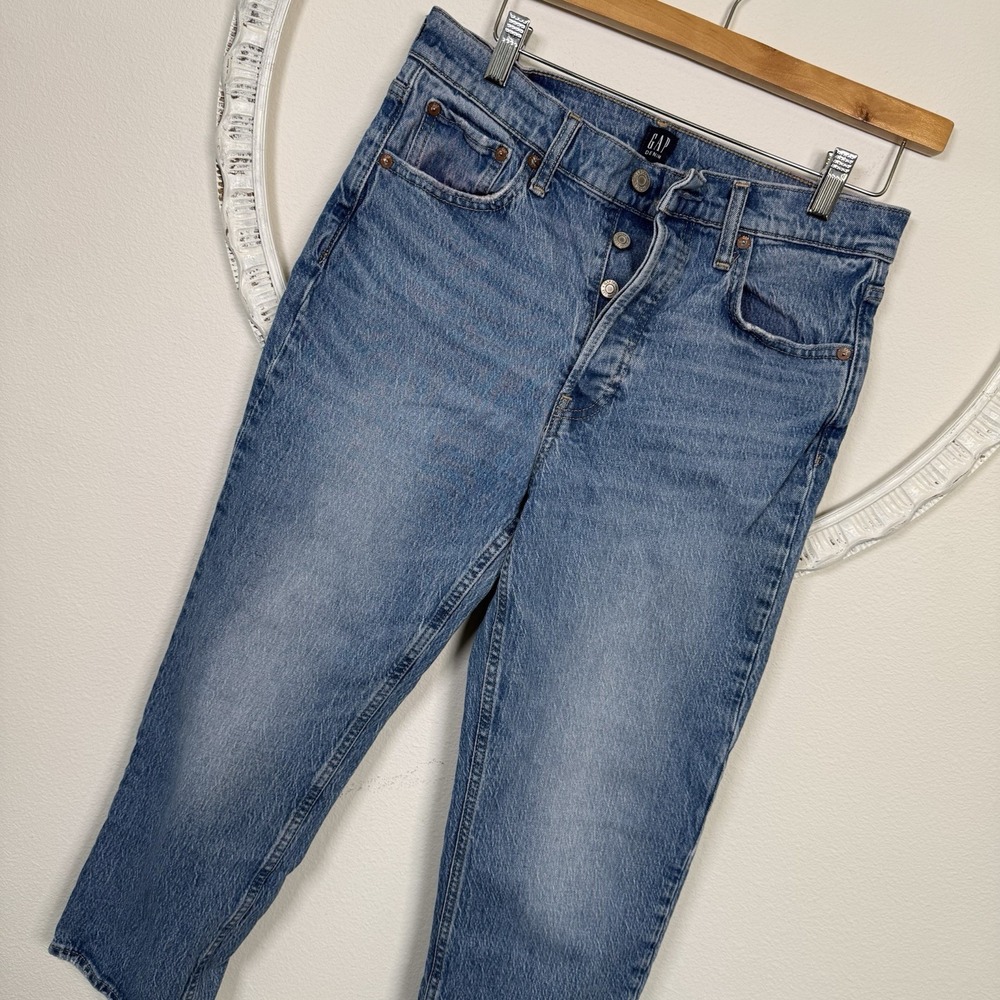GAP Jeans Womens 8 Or 29P Button Fly Cheeky Straight Hi Rise Crop 23"Wash Blue
